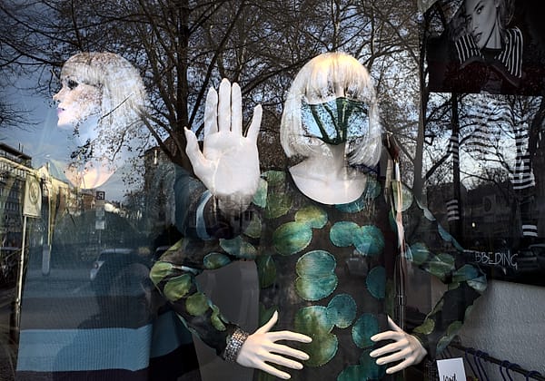 Windowpane Reflections - A haunting interplay between artificial stillness and transient reality defines this visual composition