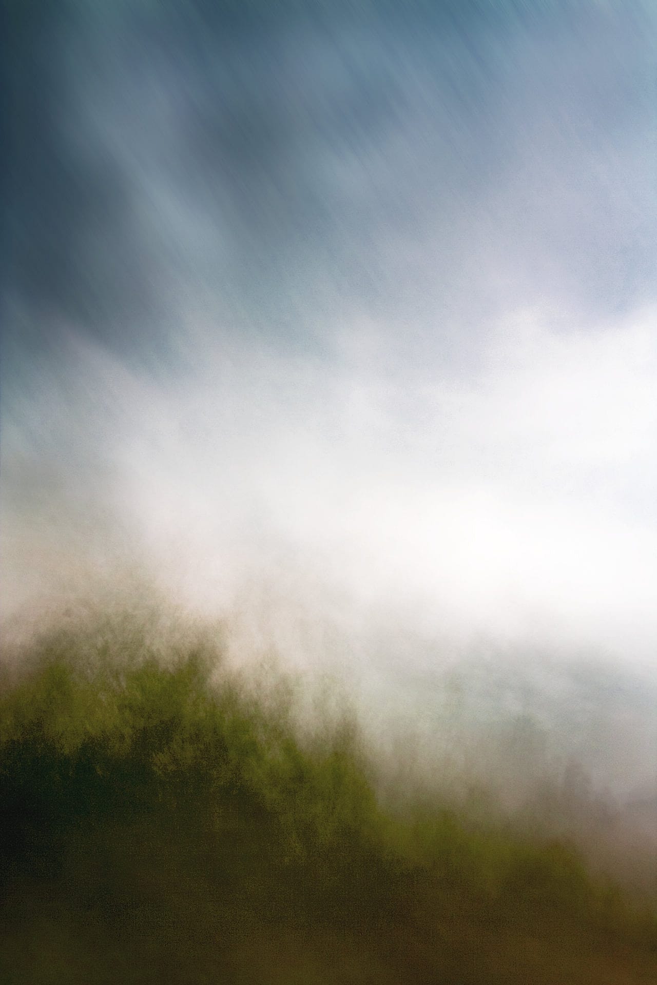 Passing Through Mist - This piece captures the ephemeral sensation of a landscape viewed in motion, dissolving solid forms into a dreamlike wash of color and light
